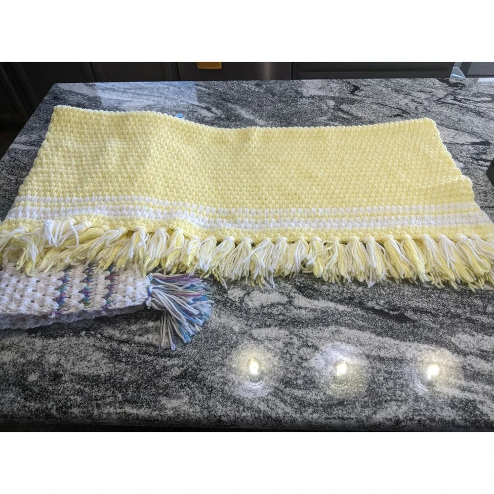 Two Vintage Handmade Crocheted Lap Blankets With Fringe